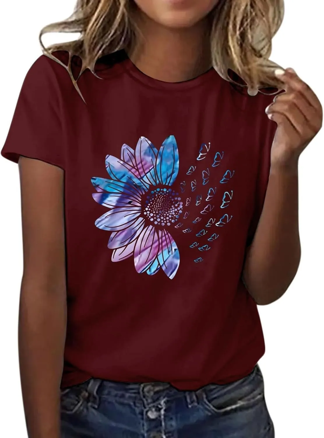 Womens Graphic Tees Sunflower Shirts Vintage Flower Graphic Tees Shirts Inspirational Tees Casual Tops