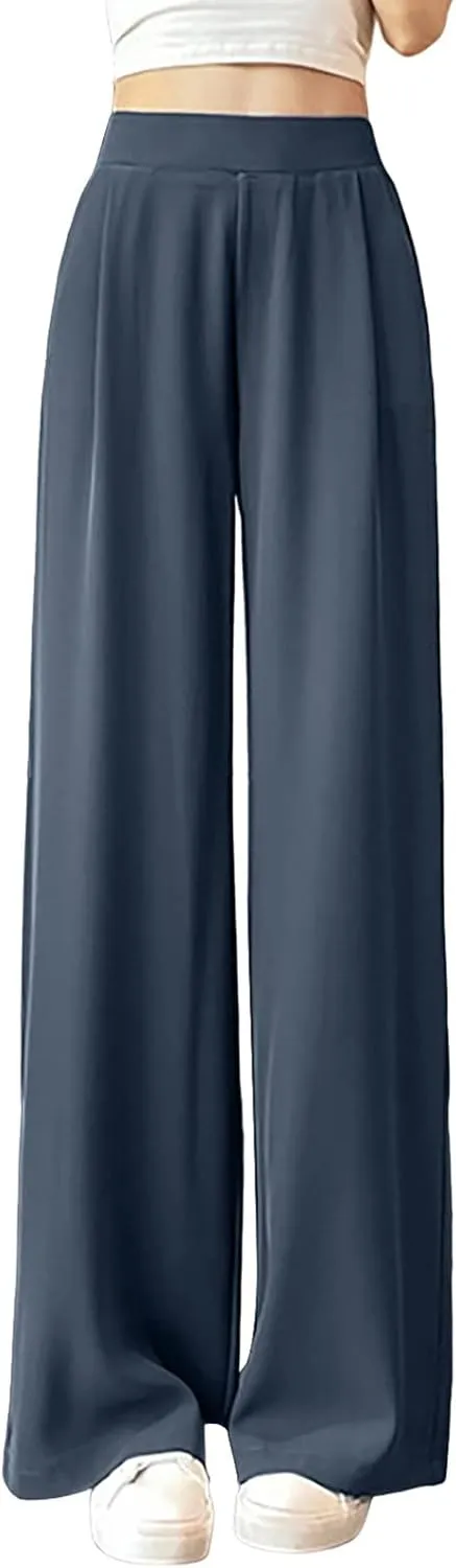 Women's High Waist Straight Leg Trousers Summer Solid Lightweight Comfy Soft Stretch Premium Casual Business Pants