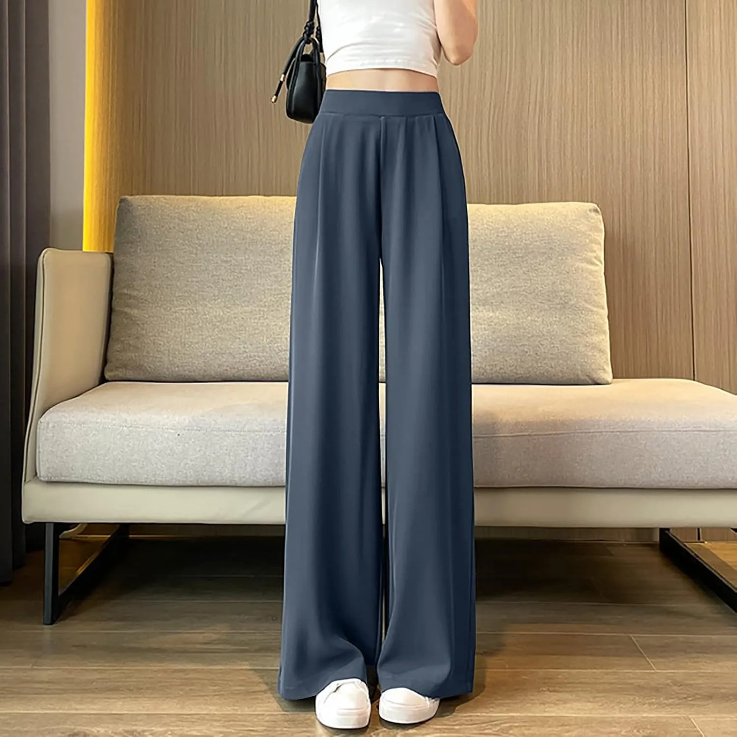 Women's High Waist Straight Leg Trousers Summer Solid Lightweight Comfy Soft Stretch Premium Casual Business Pants
