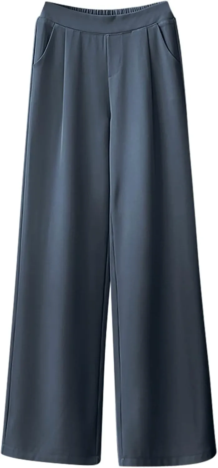 Women's High Waist Straight Leg Trousers Summer Solid Lightweight Comfy Soft Stretch Premium Casual Business Pants