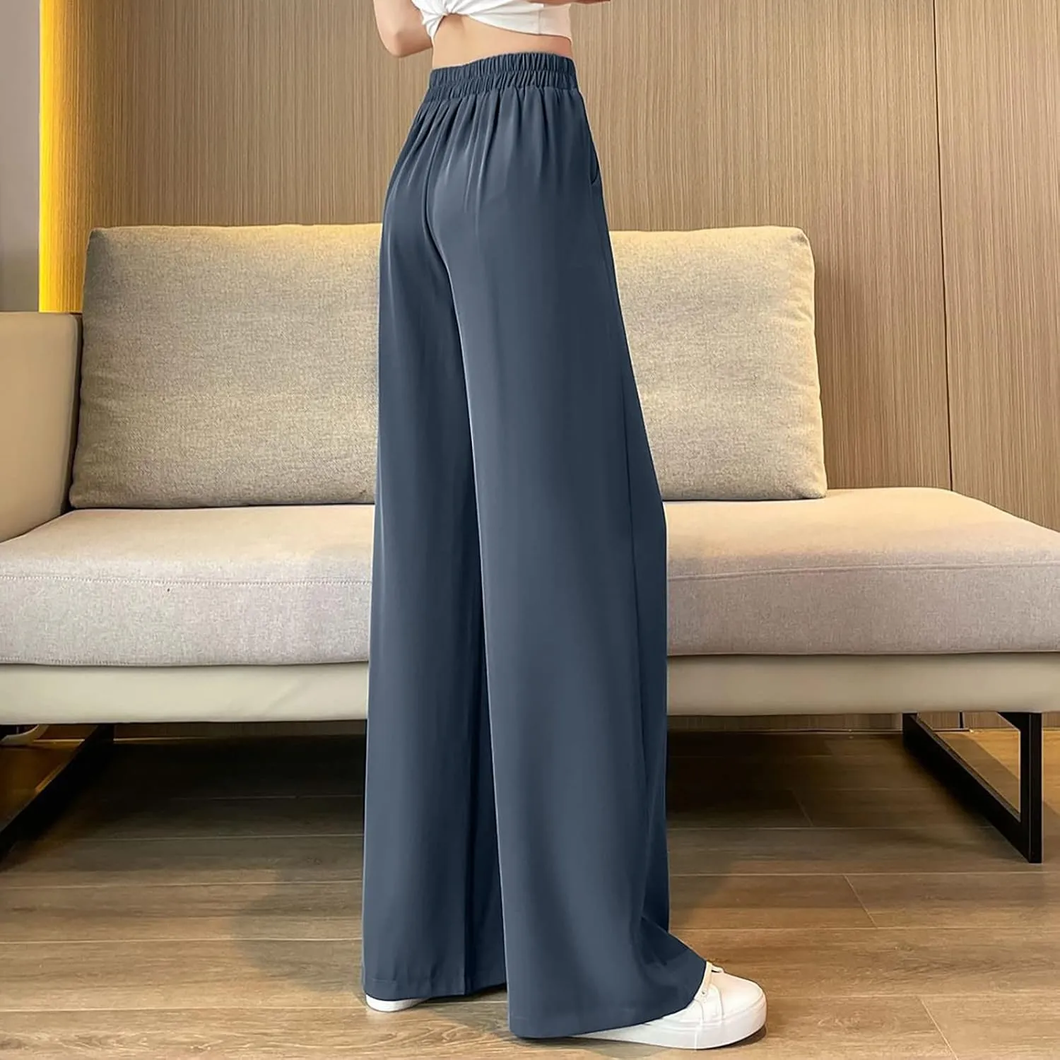 Women's High Waist Straight Leg Trousers Summer Solid Lightweight Comfy Soft Stretch Premium Casual Business Pants