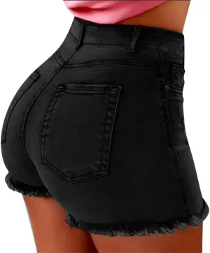 Women's High Waisted Denim Shorts Casual Summer Frayed Raw Hem Distressed Jean Shorts Stretch Hot Short Pant 2024