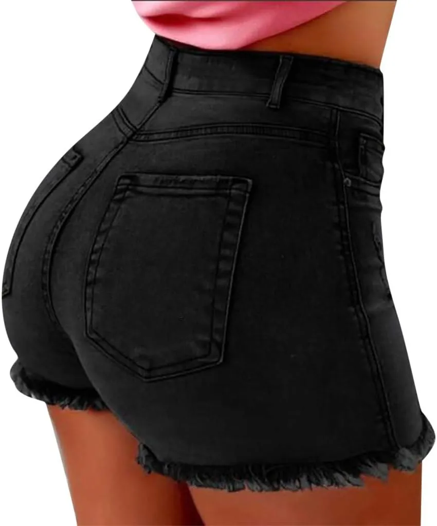 Women's High Waisted Denim Shorts Casual Summer Frayed Raw Hem Distressed Jean Shorts Stretch Hot Short Pant 2024
