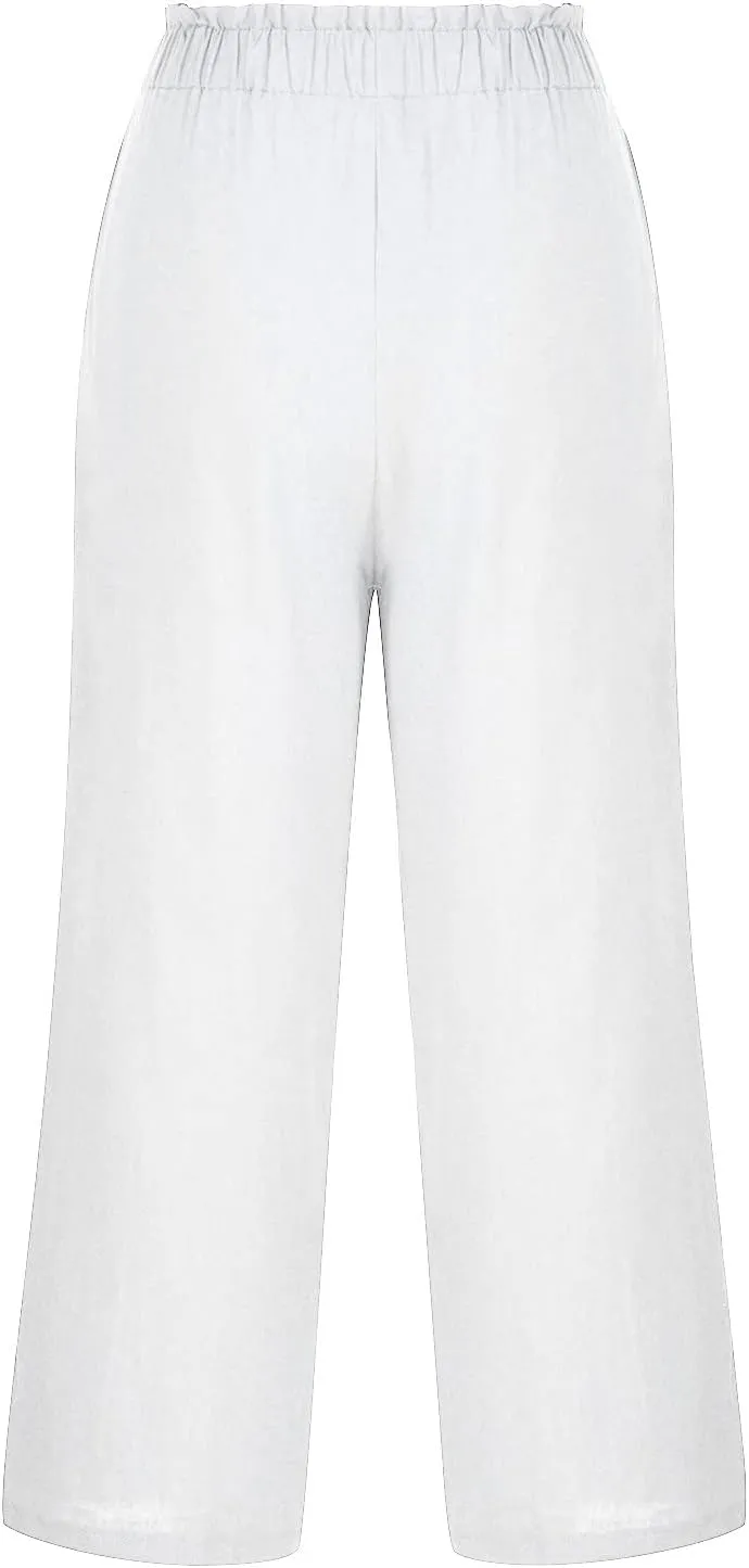 Womens Linen Loose Fit High Cut Straight Leg Summer Fall Pants 2025 Y2K Beige L or XL