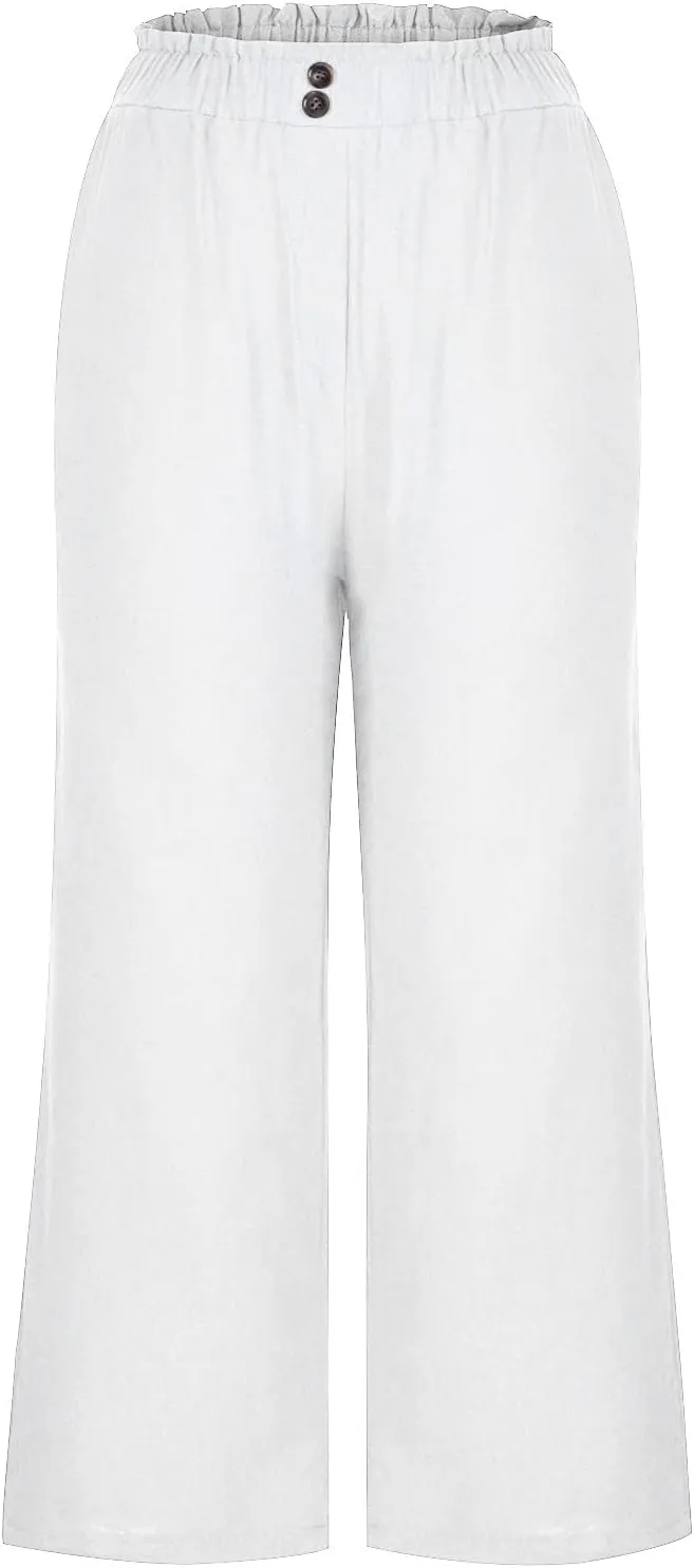 Womens Linen Loose Fit High Cut Straight Leg Summer Fall Pants 2025 Y2K Beige L or XL