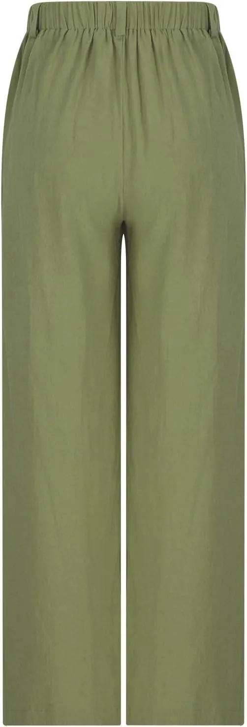 Women's Long Straight-Leg Suit Pants High-Waisted Office Work Trousers Casual Business Elastic Pant with Pockets