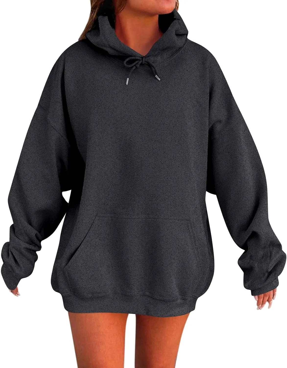 Womens Oversized Hoodies Fleece Solid Color Long Sleeve Sweatshirts with Pockets Winter Basic Pullover 2024 Fashion Tops