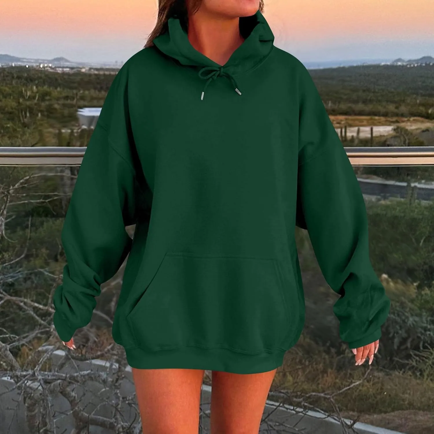 Womens Oversized Hoodies Fleece Solid Color Long Sleeve Sweatshirts with Pockets Winter Basic Pullover 2024 Fashion Tops