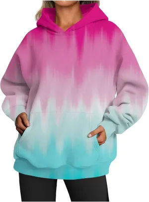 Women's Oversized Hoodies Gradient Color Drop Shoulder Sweatshirts Casual Fleece Pullover Tops with Pockets