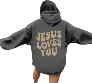 Womens Oversized Letter Graphic Hoodies Casual Long Sleeve Drawstring Hooded Pocketed Sweatshirts Pullover Top