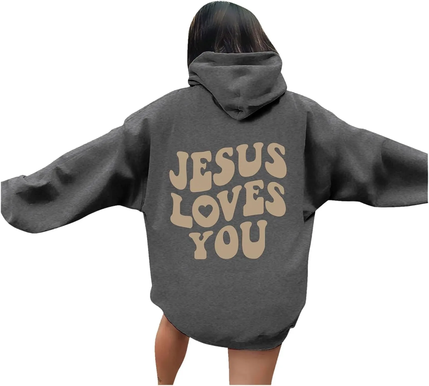 Womens Oversized Letter Graphic Hoodies Casual Long Sleeve Drawstring Hooded Pocketed Sweatshirts Pullover Top