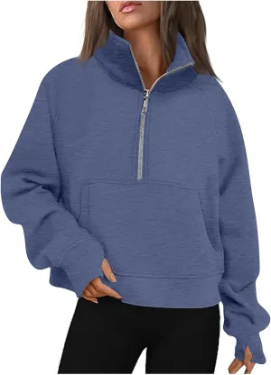 Womens Oversized Sweatshirt Half Zip Pullover Sweaters Long Sleeve Solid Color Hoodies Fall Fleece Y2K Clothes