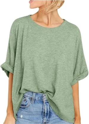 Women's Oversized T Shirts Loose Fit Tunic Tshirts Casual Summer Short Sleeve Tops Basic Tees