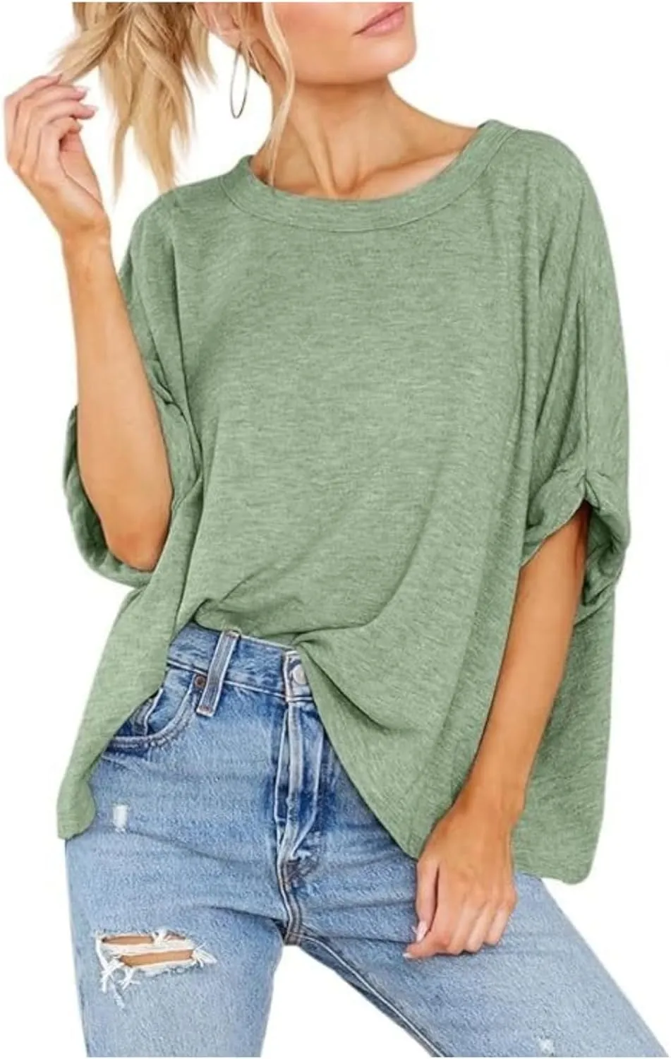 Women's Oversized T Shirts Loose Fit Tunic Tshirts Casual Summer Short Sleeve Tops Basic Tees