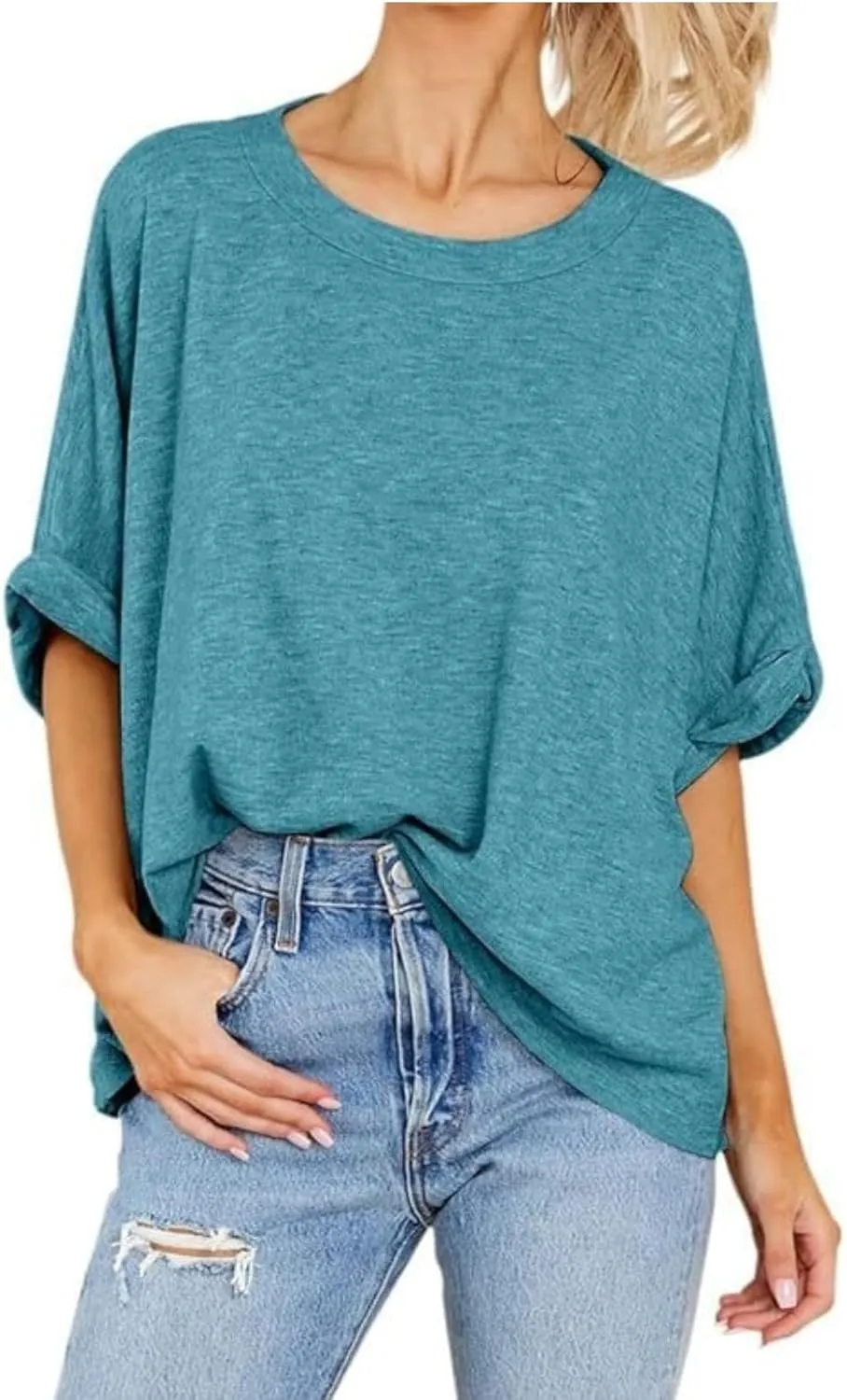 Women's Oversized T Shirts Loose Fit Tunic Tshirts Casual Summer Short Sleeve Tops Basic Tees
