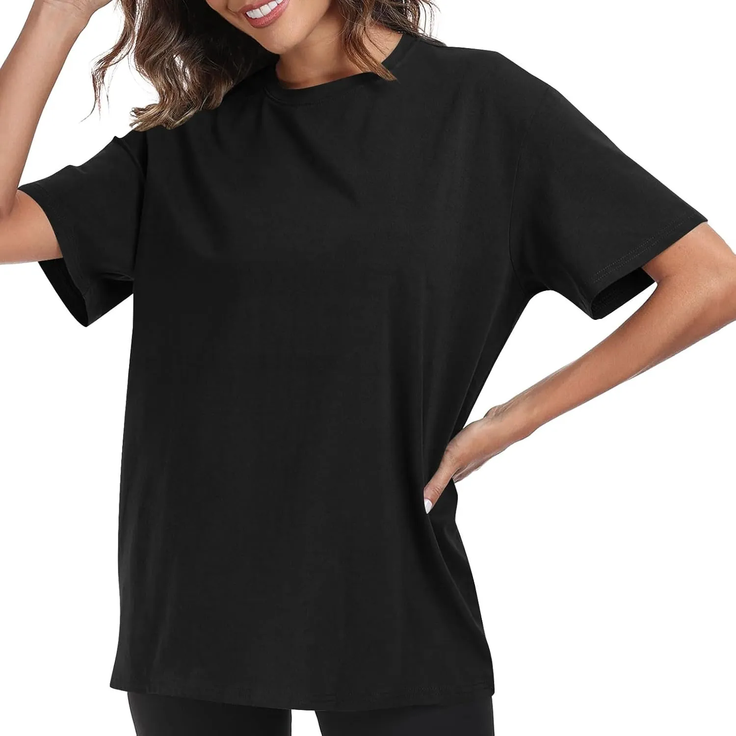 Womens Oversized T Shirts Summer Tops Short Sleeve Cotton Crewneck Tshirt Loose Workout Casual Plain Basic Tee
