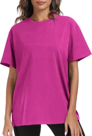 Womens Oversized T Shirts Summer Tops Short Sleeve Cotton Crewneck Tshirt Loose Workout Casual Plain Basic Tee