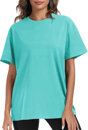 Womens Oversized T Shirts Summer Tops Short Sleeve Cotton Crewneck Tshirt Loose Workout Casual Plain Basic Tee