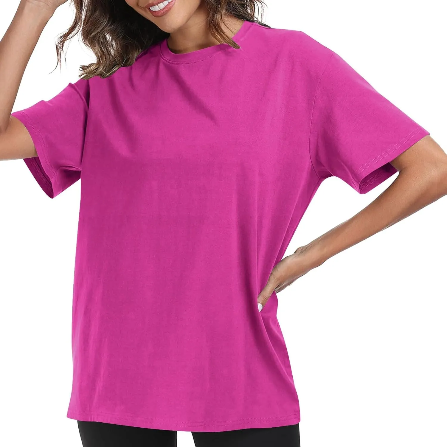 Womens Oversized T Shirts Summer Tops Short Sleeve Cotton Crewneck Tshirt Loose Workout Casual Plain Basic Tee