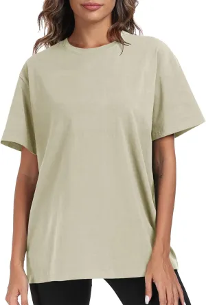 Womens Oversized T Shirts Summer Tops Short Sleeve Cotton Crewneck Tshirt Loose Workout Casual Plain Basic Tee