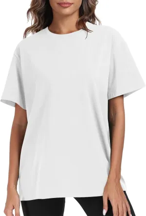 Womens Oversized T Shirts Summer Tops Short Sleeve Cotton Crewneck Tshirt Loose Workout Casual Plain Basic Tee