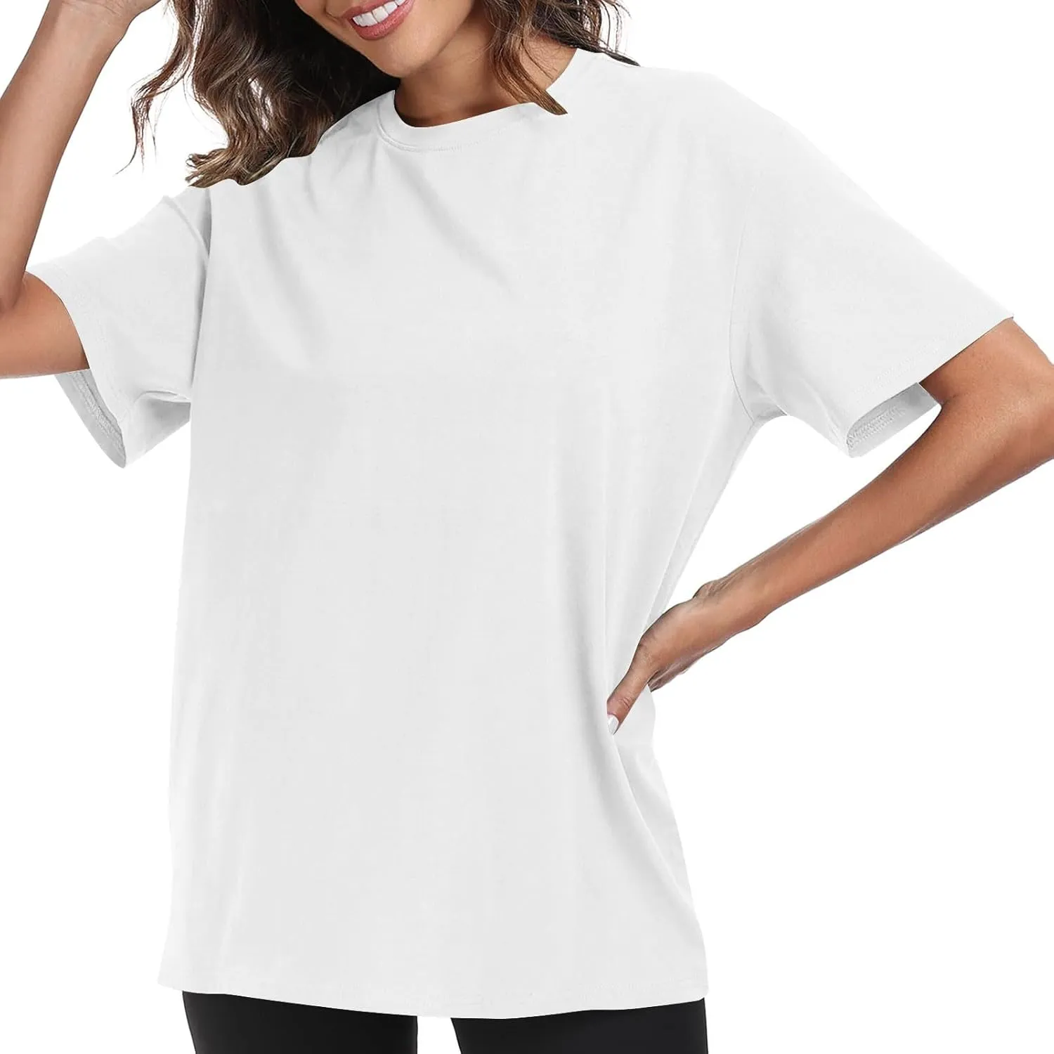 Womens Oversized T Shirts Summer Tops Short Sleeve Cotton Crewneck Tshirt Loose Workout Casual Plain Basic Tee