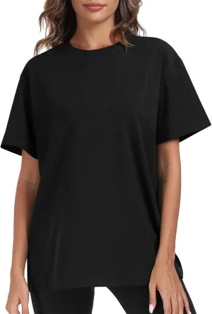 Womens Oversized T Shirts Summer Tops Short Sleeve Cotton Crewneck Tshirt Loose Workout Casual Plain Basic Tee