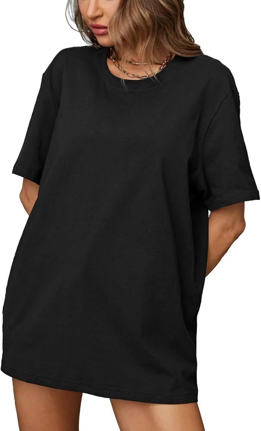 Womens Oversized T Shirts Summer Tops Short Sleeve Cotton Crewneck Tshirt Loose Workout Casual Plain Basic Tee