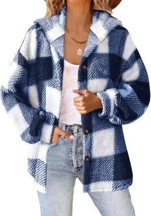 Womens Plaid Shacket Fall Jacket Fleece Lined Button Up Cardigan Plaid Lapel Casual Coats Y2K Shirt Jackets 2024
