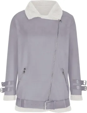 Womens Sherpa Lined Bomber Jackets Faux Shearing Moto Lamb Coat Winter Warm Fleece Zip Up Coat Plus Size Outerwear