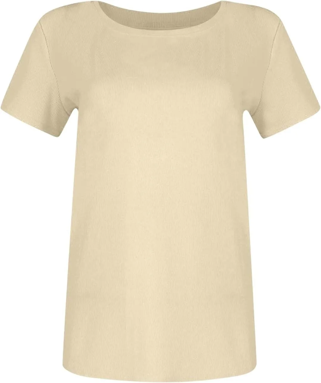 Womens Short Sleeve Tops Stretch Crewneck Ribbed T-Shirt Slim Fit Casual Summer Basic Tees