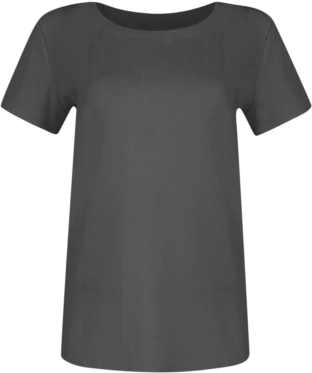 Womens Short Sleeve Tops Stretch Crewneck Ribbed T-Shirt Slim Fit Casual Summer Basic Tees