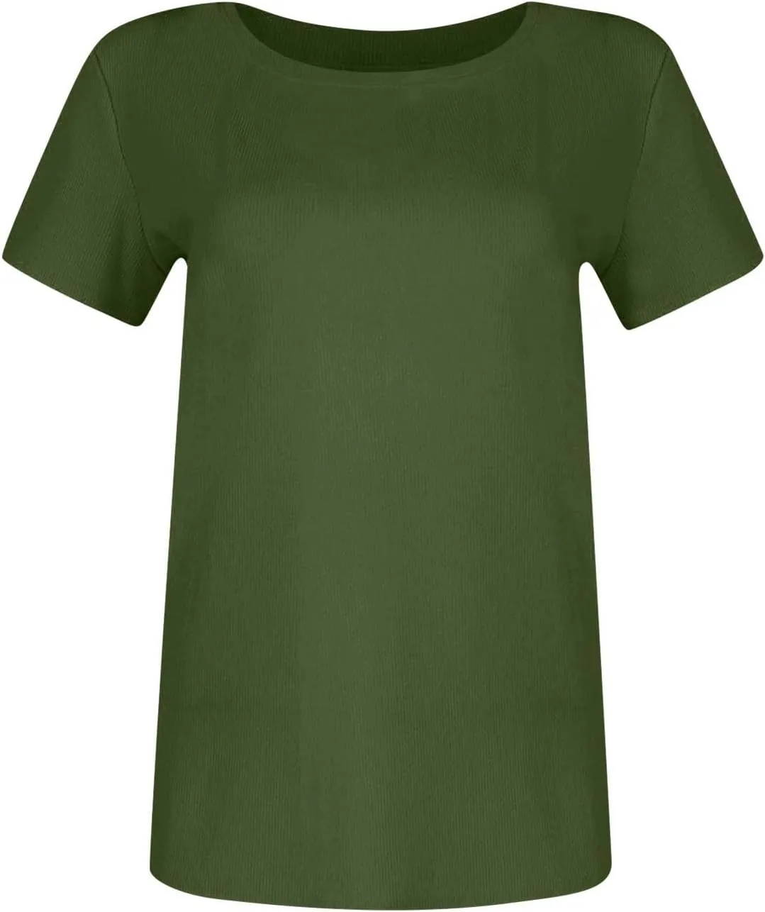 Womens Short Sleeve Tops Stretch Crewneck Ribbed T-Shirt Slim Fit Casual Summer Basic Tees