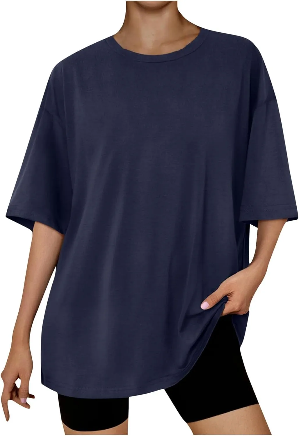Womens Solid Crew Neck T Shirts Summer Short Sleeve Shirts Dressy Casual Tops for 2024 Going Out Tops for Plus Size