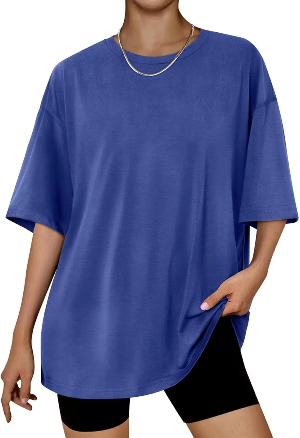 Womens Solid Crew Neck T Shirts Summer Short Sleeve Shirts Dressy Casual Tops for 2024 Going Out Tops for Plus Size