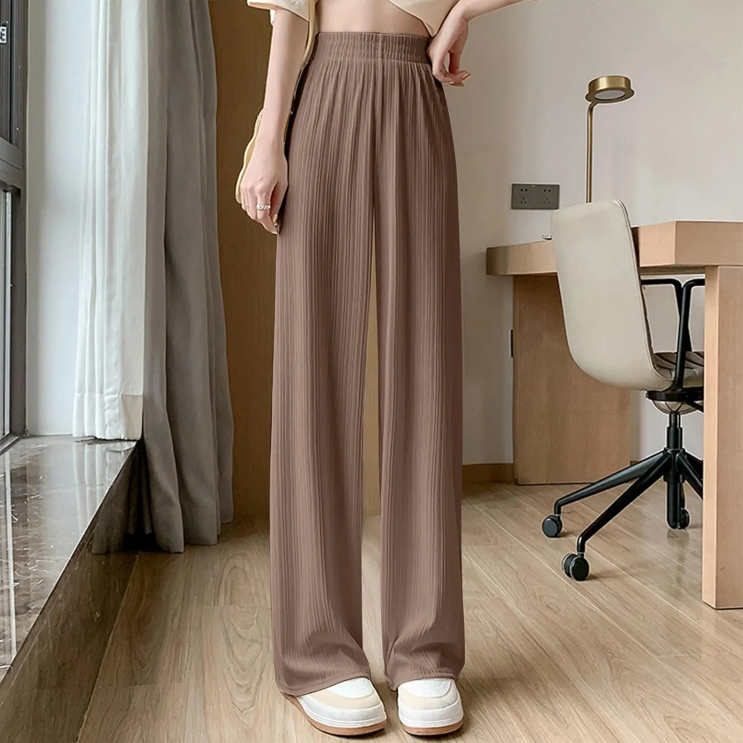 Women's Straight Leg Pants High Waisted Casual Pleated Pant Breathable Business Work Casual Trousers 2025 Summer