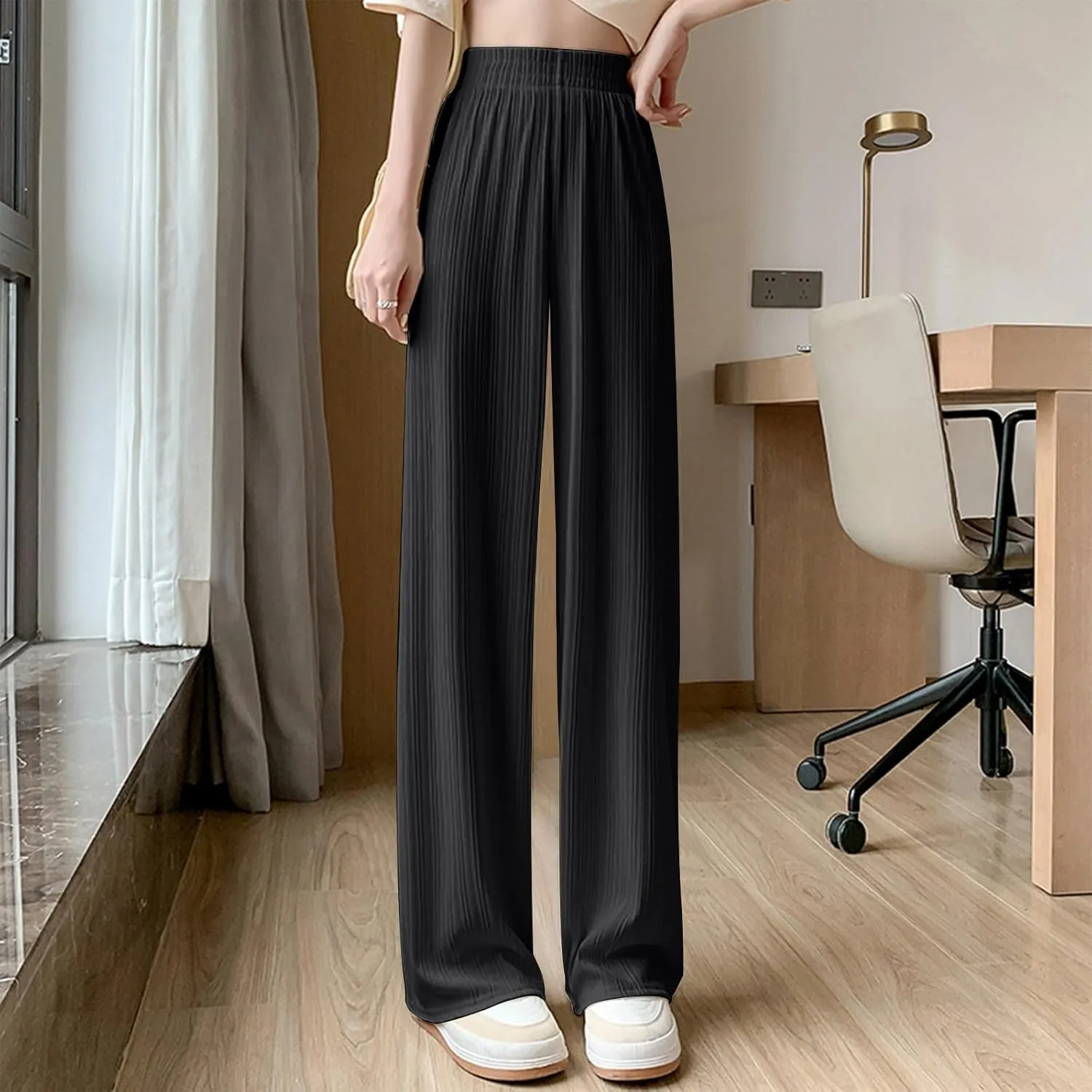 Women's Straight Leg Pants High Waisted Casual Pleated Pant Breathable Business Work Casual Trousers 2025 Summer