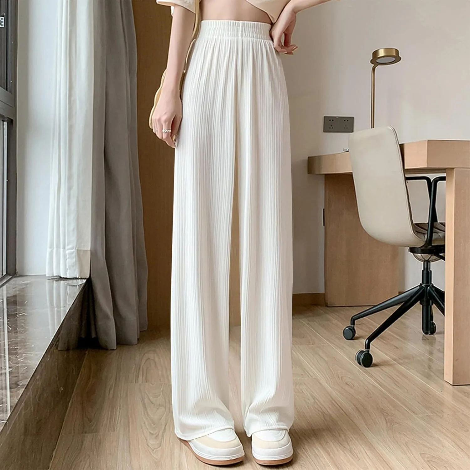 Women's Straight Leg Pants High Waisted Casual Pleated Pant Breathable Business Work Casual Trousers 2025 Summer