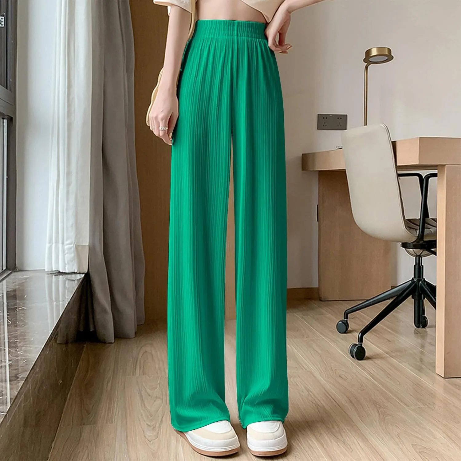 Women's Straight Leg Pants High Waisted Casual Pleated Pant Breathable Business Work Casual Trousers 2025 Summer