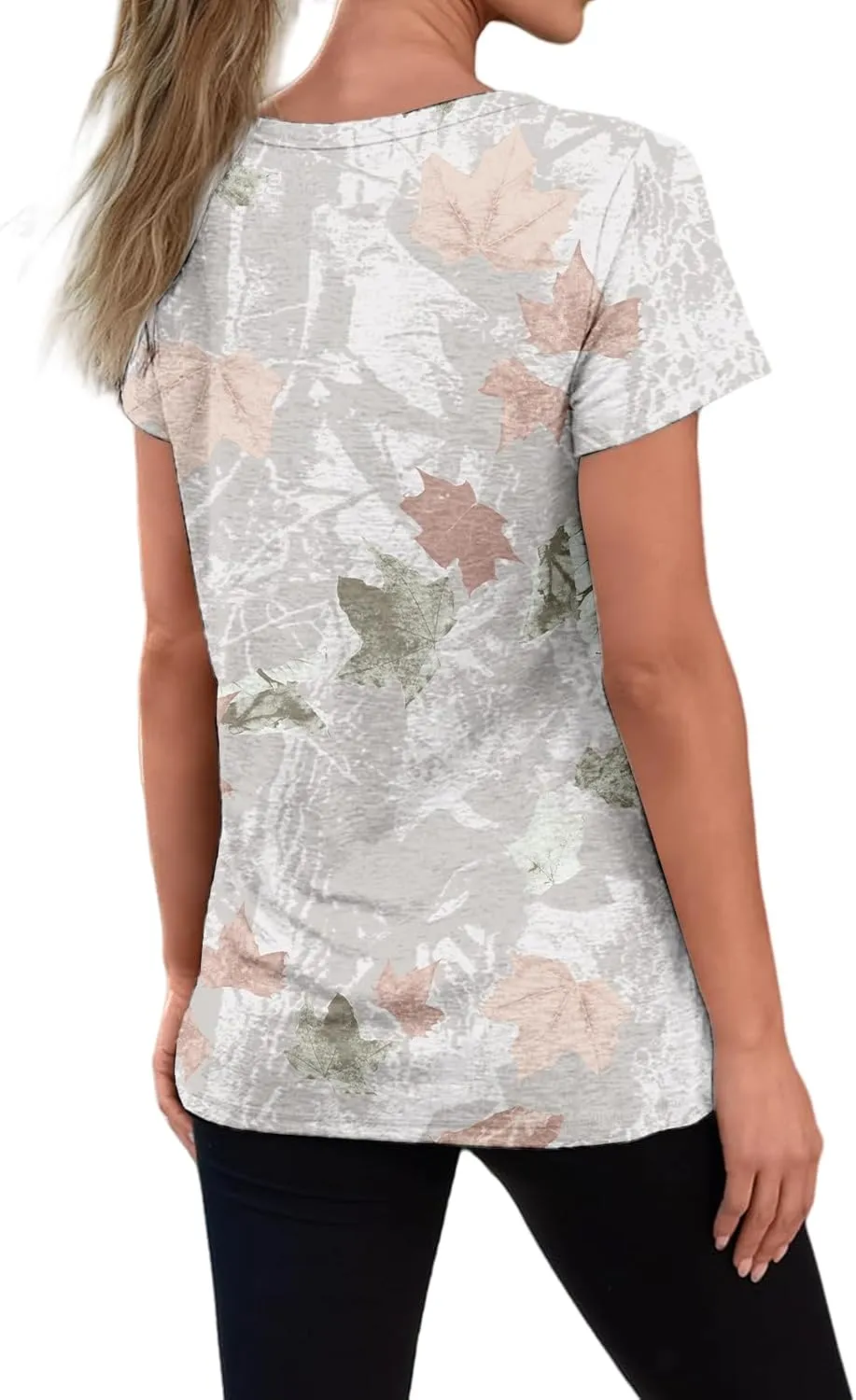 Womens Tops 2025 Casual Maple Leaf Print Graphic Tee Tops Fashion Summer T Shirts Comfy Crew Neck Short Sleeve T-Shirts