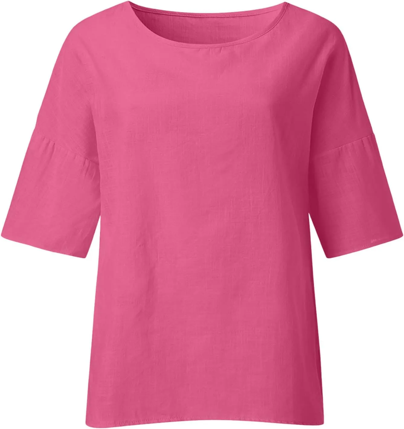 Womens Tops Casual Cotton Linen Tees Cropped Sleeve Shirts Spring Summer Fashion Clothing Solid Crewneck Tshirt