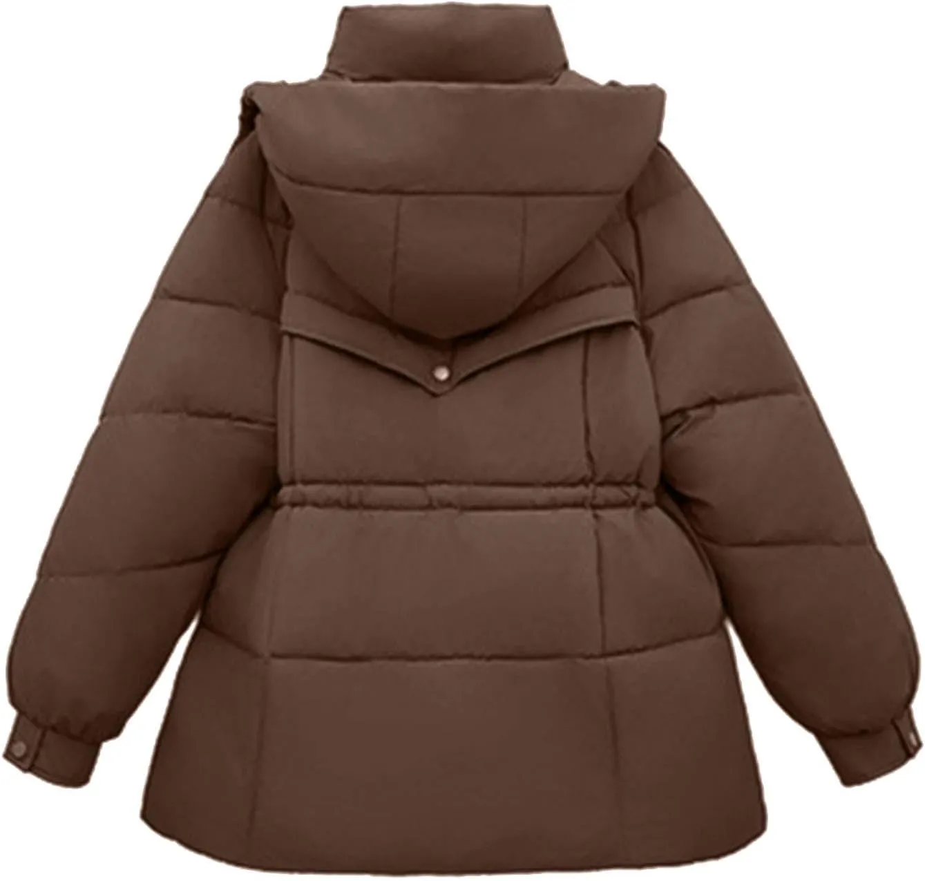 Women's Warm Winter Puffer Coat Parka Thicken Down Jacket Stand Collar Hood Belted Casual Coats with Pockets
