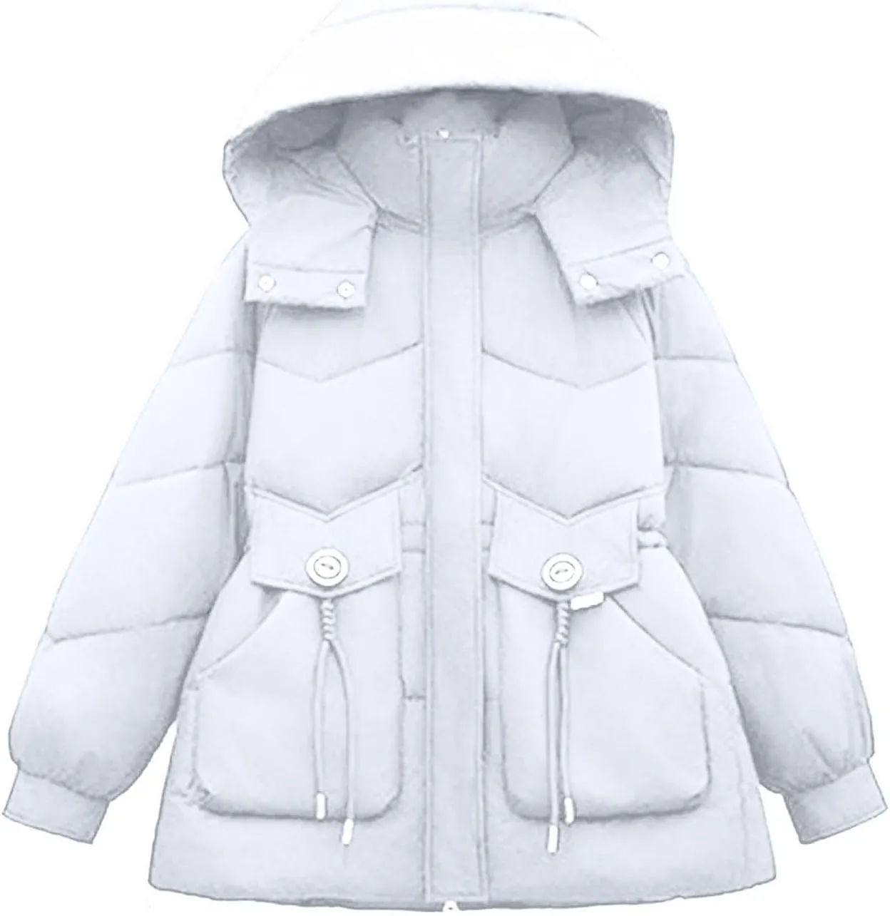Women's Warm Winter Puffer Coat Parka Thicken Down Jacket Stand Collar Hood Belted Casual Coats with Pockets