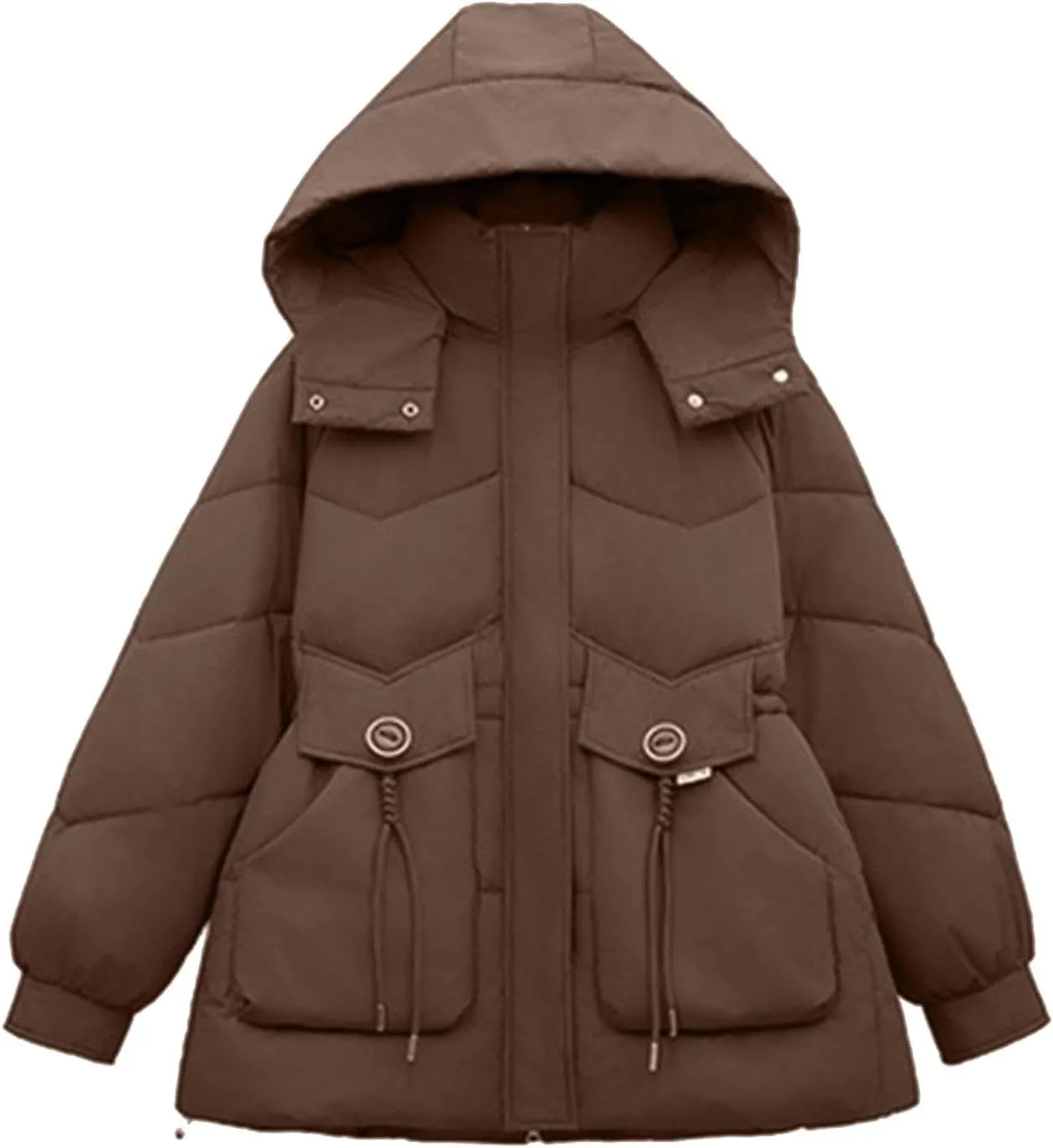 Women's Warm Winter Puffer Coat Parka Thicken Down Jacket Stand Collar Hood Belted Casual Coats with Pockets