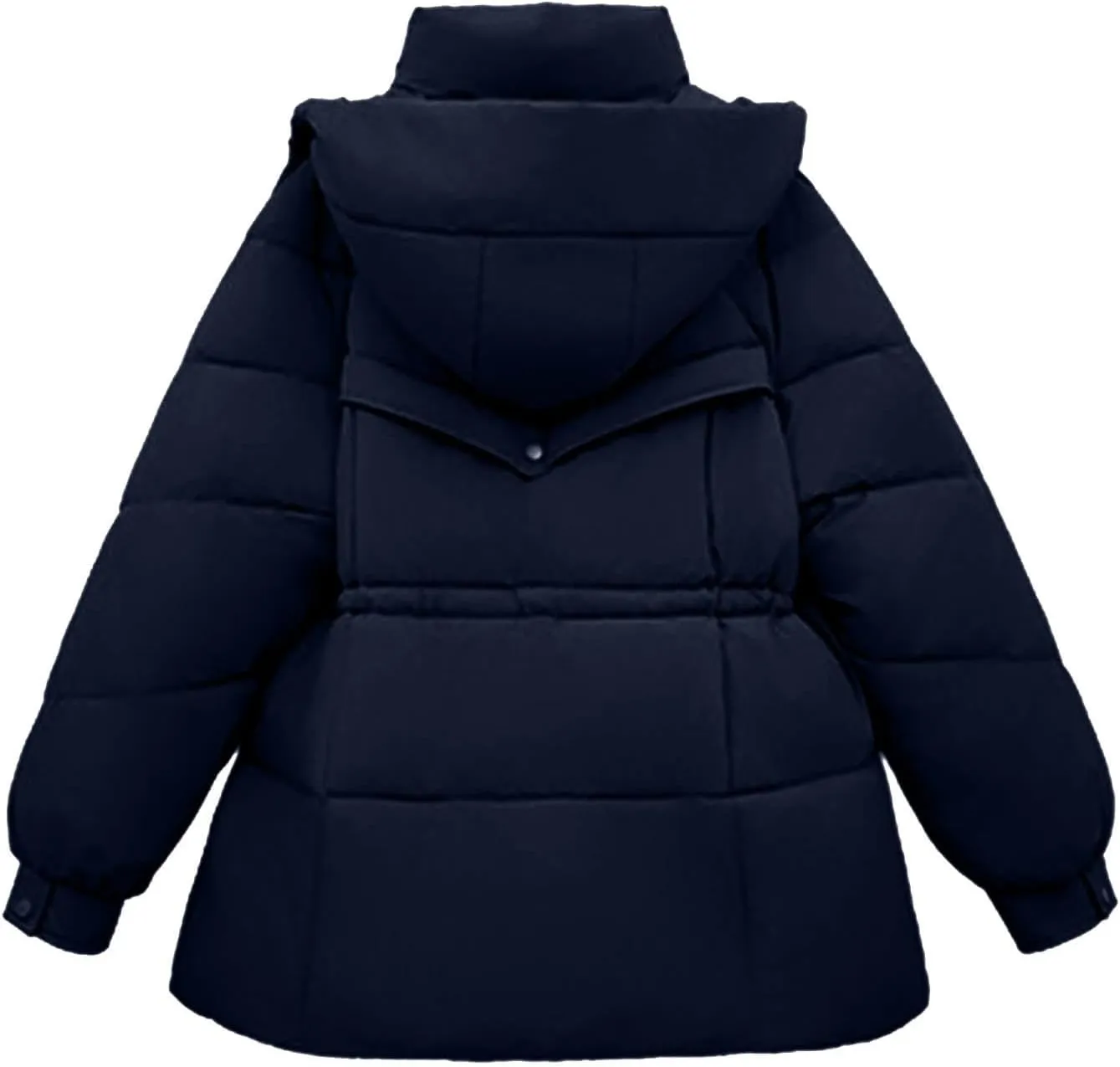 Women's Warm Winter Puffer Coat Parka Thicken Down Jacket Stand Collar Hood Belted Casual Coats with Pockets