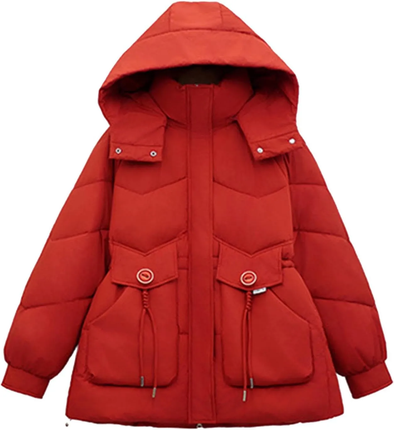 Women's Warm Winter Puffer Coat Parka Thicken Down Jacket Stand Collar Hood Belted Casual Coats with Pockets