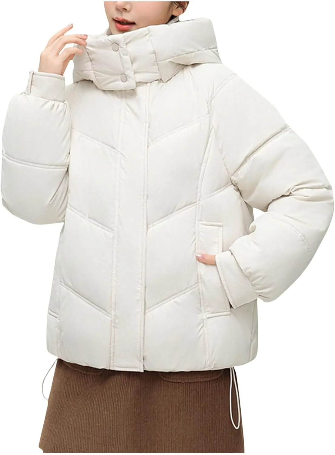 Women's Warm Winter Thicken Coat Waterproof Cropped Jackets Parka With Hood Loose Casual Coats Work Travel Jackets