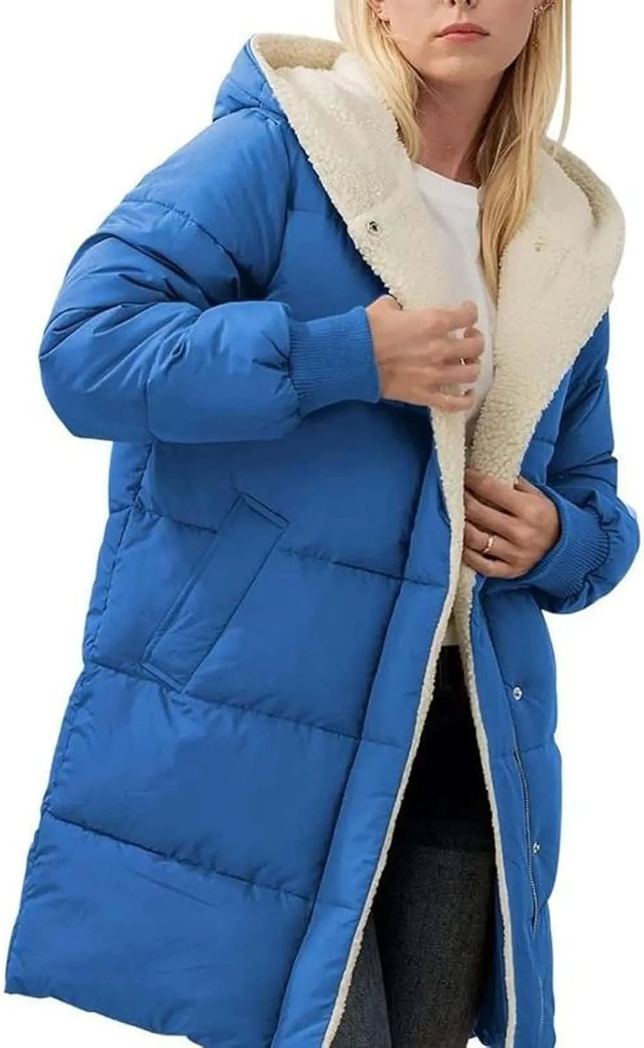 Womens Winter Coat Jacket Fleece Lined Long Sleeve Outwear Full Zipper Solid Coat Winter Warm Down Jacket with