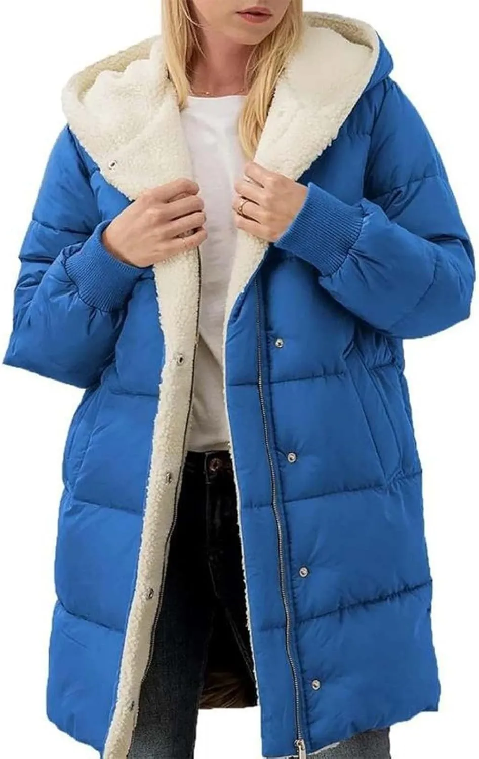 Womens Winter Coat Jacket Fleece Lined Long Sleeve Outwear Full Zipper Solid Coat Winter Warm Down Jacket with
