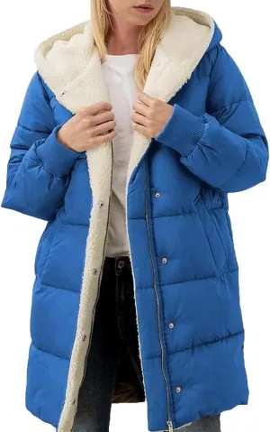 Womens Winter Coat Jacket Fleece Lined Long Sleeve Outwear Full Zipper Solid Coat Winter Warm Down Jacket with